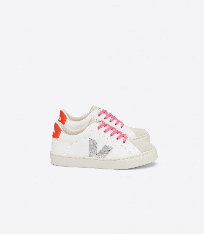 Veja Series Laces Chromefree Leather White Silver Orange Fluo Switzerland
