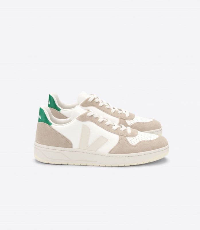 Veja V-10 Chromefree Leather White Sahara Emeraude Switzerland