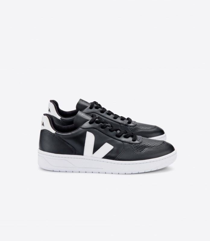 Veja V-10 Leather Black White White-Sole Switzerland
